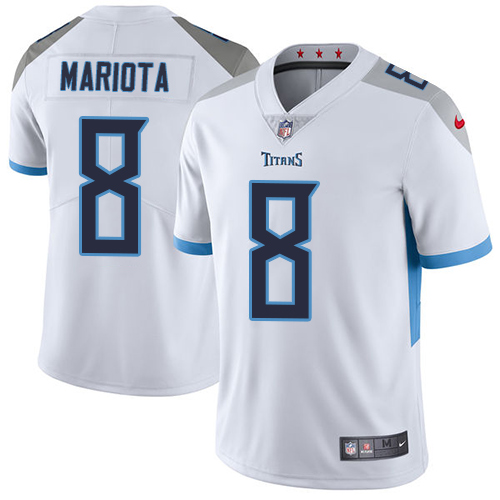 Nike Titans #8 Marcus Mariota White Men's Stitched NFL Vapor Untouchable Limited Jersey - Click Image to Close